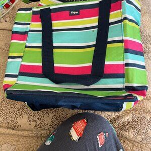 Thirty One  “Preppy Pop” Striped Pink Lime Aqua Navy Bag with lunch box